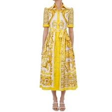 Dolce & Gabbana Majolica Cotton Shirt Dress White Yellow It 40 De 34 XS S