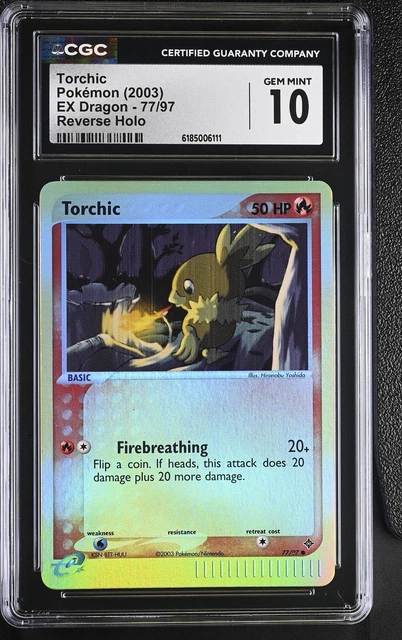 CGC 10 GEM MINT Torchic 77/97 EX Dragon Reverse Holo Pokemon Card