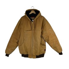 Tough Duck Dark Brown Canvas Detachable Hood Work Coat Jacket Quilted Lined