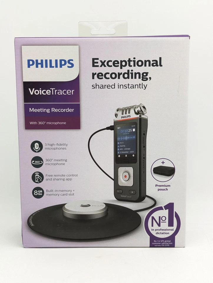 Philips DVT8110 VoiceTracer Meeting Recorder with 360° Microphone - 8 GB - Image 2 of 4