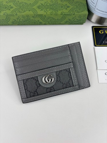 GC 732018 Ophidia Grey GG Supreme Leather Slim Card Case Wallet 4.7x3.1in