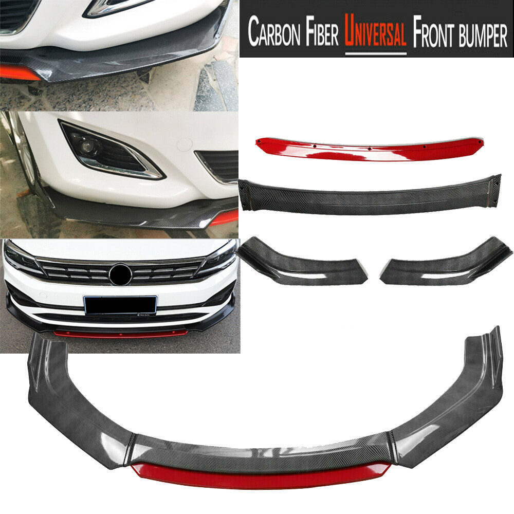 Carbon Look Universal Front Bumper Lip Spoiler Splitter Protector Kit Red Layer