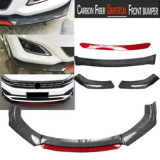 Carbon Look Universal Front Bumper Lip Spoiler Splitter Protector Kit Red Layer