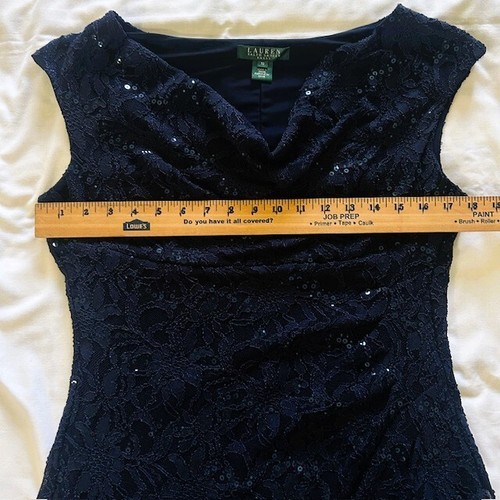 Lauren Ralph Lauren Evening Dress sz 10 Navy Blue Lace Sequins Cocktail - Picture 11 of 11