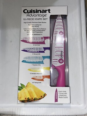 Cuisinart Advantage 10 Piece Ceramic Coated Knife Set With Blade Guards NEW