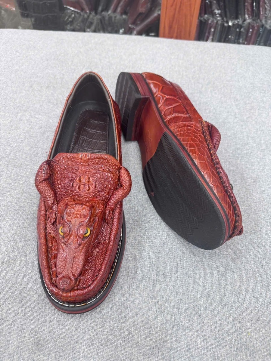 US 13 Red Brown 100% Genuine,Real EXOTIC Leather Skin Men's Shoes- Handmade  | eBay