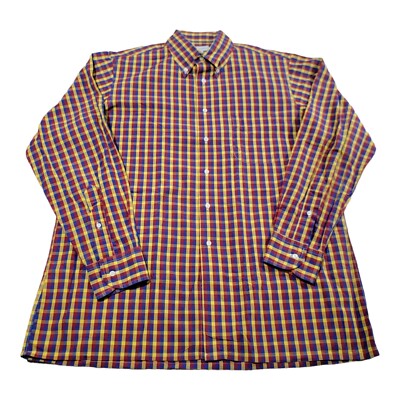 Maus & Hoffman Button Down Shirt Mens Large Plaid Long Sleeve 2 Ply 100s Cotton