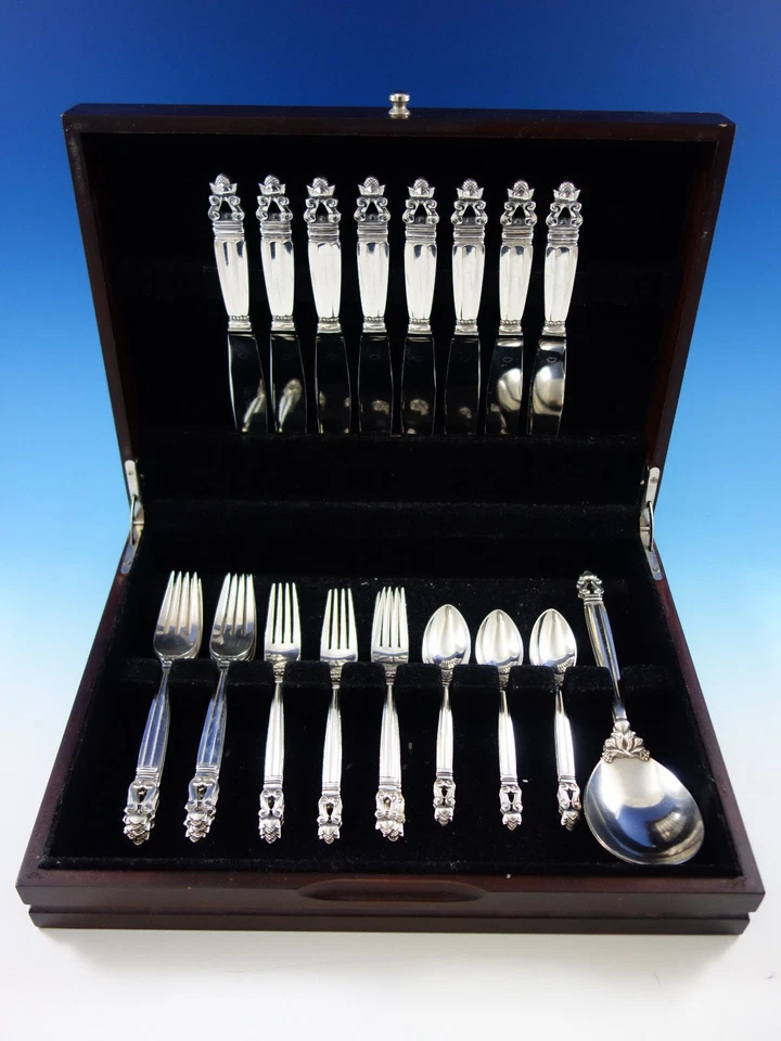 Juego de cubiertos de plata de ley Acorn by Georg Jensen para 8 servicio 34 piezas Foto 2 de 4