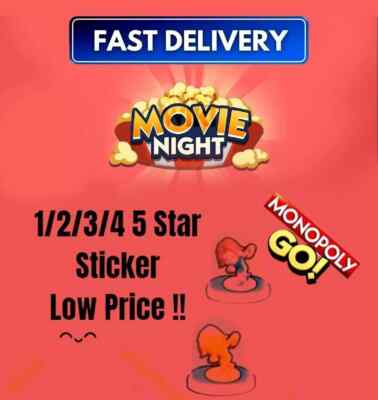 Movie Night  Monopoly Go Sticker neues Album  1/2/3/4/5 alle Star Karten