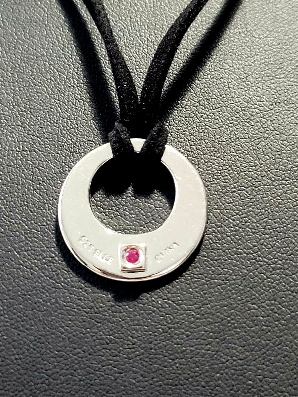 ELLE 925 STERLING SILVER RUBY CIRCLE LEATHER CORD… - image 1