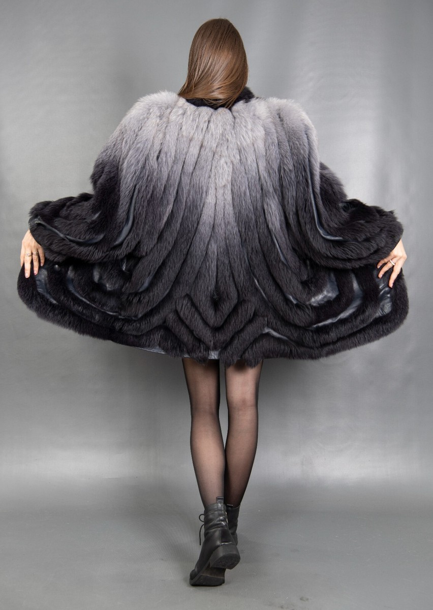 12589 GLAMOROUS REAL BLUE FOX COAT LUXURY FUR JACKET