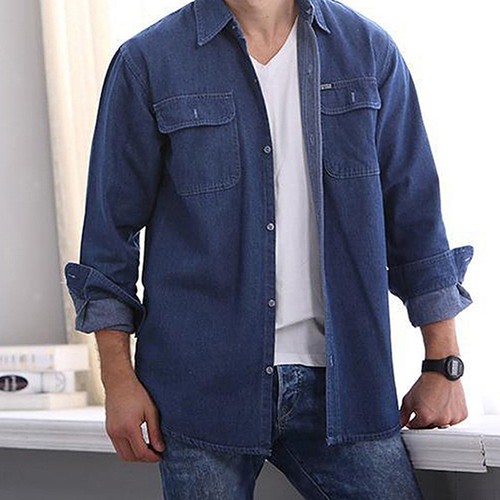 Casual Blue Jeans Shirt Denim Dress 