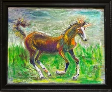 Unicorn, Original Oil Painting, Black Framed, Animal Arts