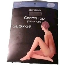 Vtg George Pantyhose Plus Sz Black off Nylons Control Top 2003 Silky Sheer NIP