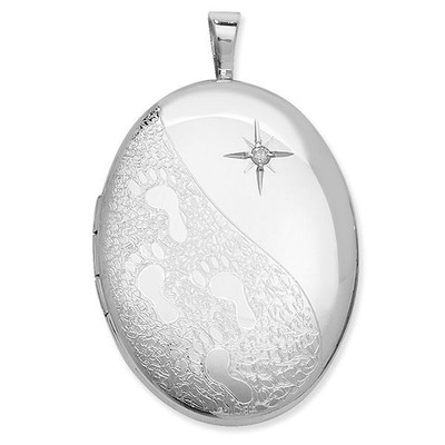 Sterling Silver Oval Locket with Footprints Pendant