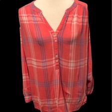Nine West Jeans popover plaid blouse