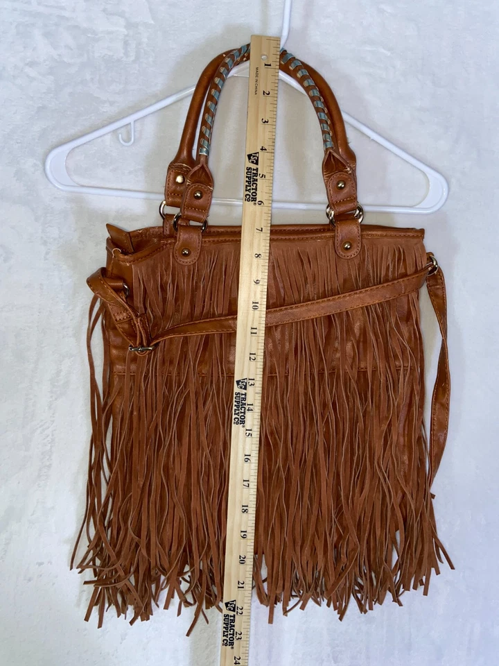 CATO Black Faux Leather Purse Allover Fringe Hobo Western Shoulder Bag - Image 3 of 4
