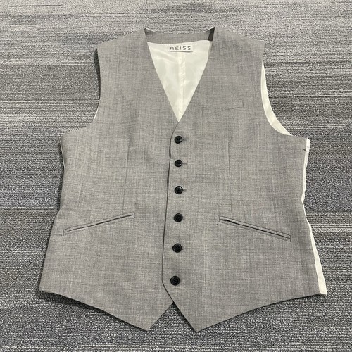 Reiss Vest Mens 38 Gray Wool Blend Waistcoat Formal Blazer Sleeveless Dress*