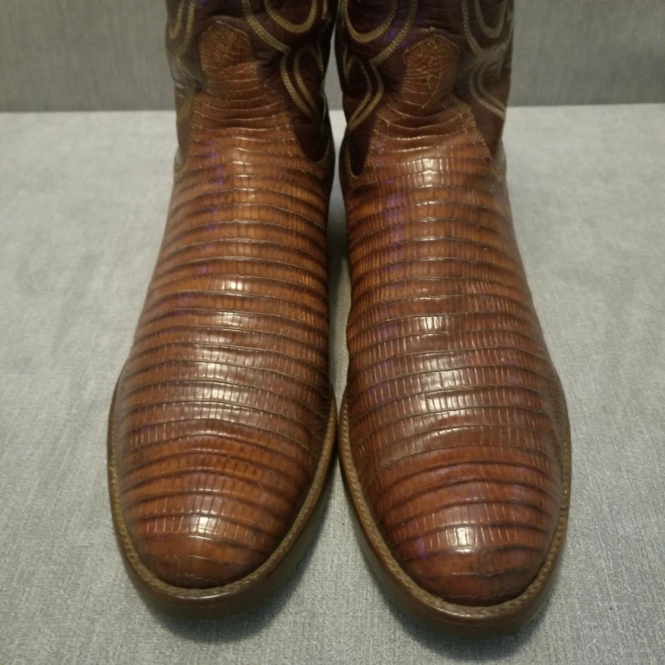 T.O. Botas caubói lagarto Stanley Teju peça única vamps tamanho 11B serve 10D vintage - Imagem 2 de 4