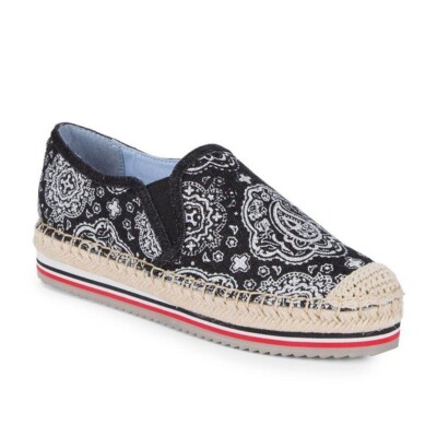 Tommy Hilfiger Cato Navy Paisley Print Platform Slip-On Espadrilles Size 