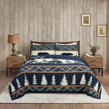 3 Pcs Cabin Lodge Rustic Country Bear Quilt Bedspread Set for Winter ME504