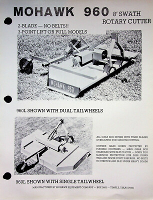 Vtg Original Farm Equipment Brochure MOHAWK 8' SWATH ROTARY CUTTER MODEL 960