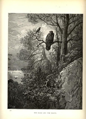 1880 ANTIQUE PRINT = L'AQUILA E LA GAZZA = FAIRY TALES of LA FONTAINE by G. DORÉ