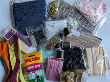 JOB LOT 24: VINTAGE buttons, ribbon, roses, bows, fringe  more