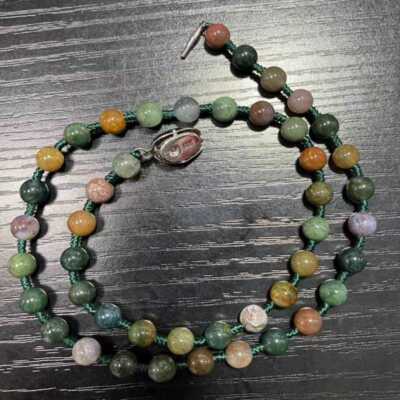 Handcrafted 6MM Indian agate bead knot necklace with 45 beads Mental Classic