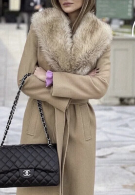 ZARA LONG PREMIUM WOOL BLEND COAT LIGHT TAN REMOVABLE FAUX