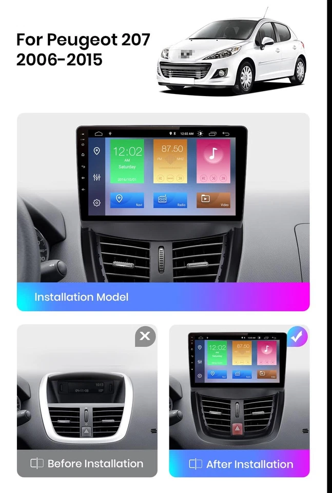 ESTOCK1 CARTABLET ANDROID 11 PER PEUGEOT 207 2GB RAM - 32GB ROM AUTORADIO 9"  - Immagine 4 di 4