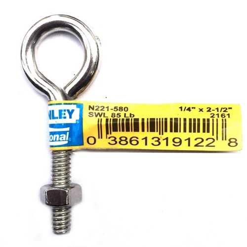 Stanley National Hardware N221598 2161BC 1/4" x 3" Eye Bolt w/Hex Nut