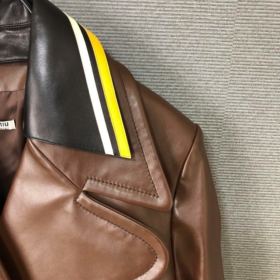 MIU MIU イタリア製 ジャケット ブラウン 総裏 サイズ44*XC2027 Miu Miu レザージャケット | ブラウン | FARFETCH JP