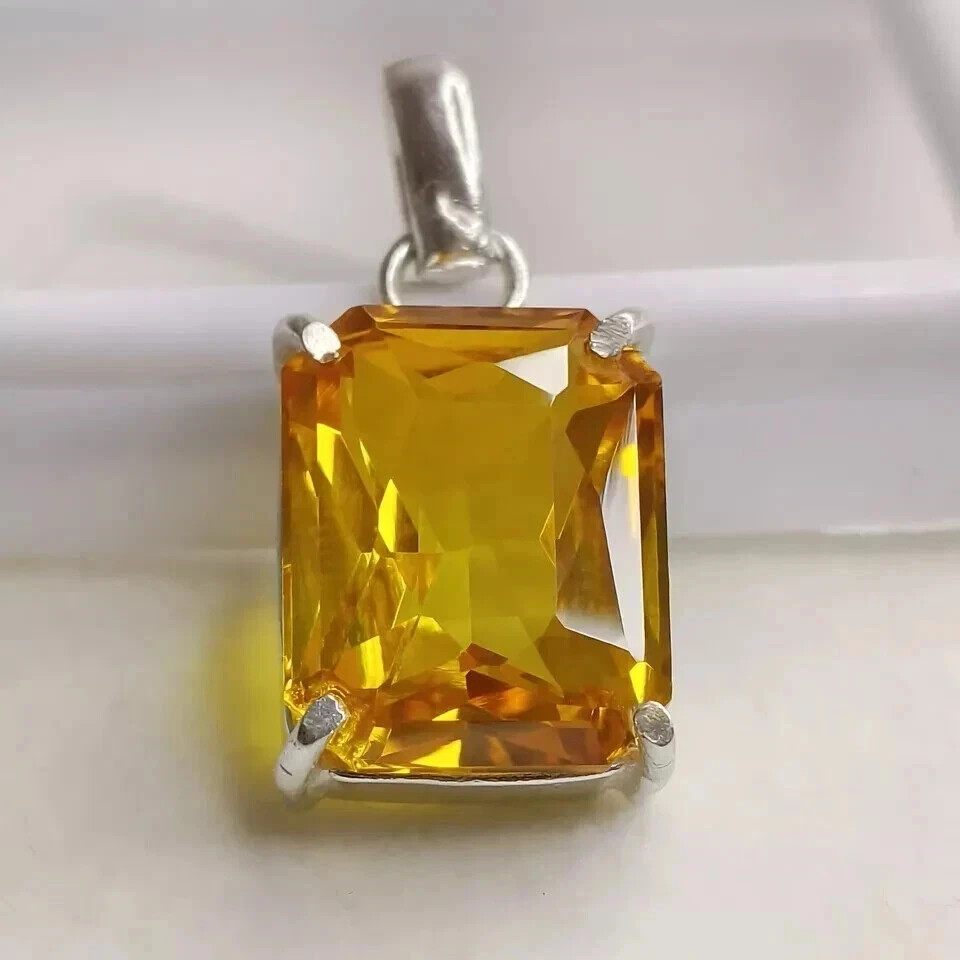 28 Ct Natural Yellow Sapphire Emerald Cut 925 Silver Pendant Gemstone