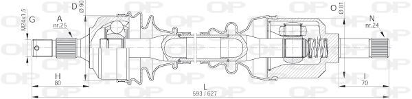 Arbre de transmission avant gauche pour Xsara Picasso 1.8 16V essence