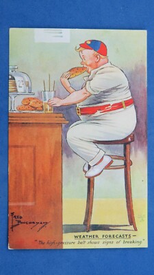 Fred Buchanan Comic Postkarte 1930er WETTERVORHERSAGE - Hochdruckgürtel Fat Man