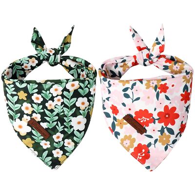 Dog Bandana 2-Pack   Summer Pink Floral & Green Leaf Daisy Dog Triangle Bibs ...
