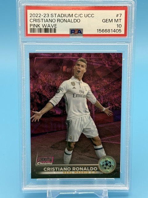2022-23 Topps Stadium Club Chrome Cristiano Ronaldo Pink Wave /150 PSA 10
