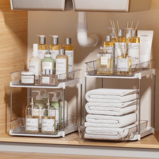 Delamu MDL-SlideOutOrganizer-2Set 2-Tier Under Sink Multi-Purpose Bathroom