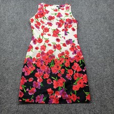 Chaps Womens Floral Sheath Dress Red Purple White Black Size 6 Sleeveless Knee