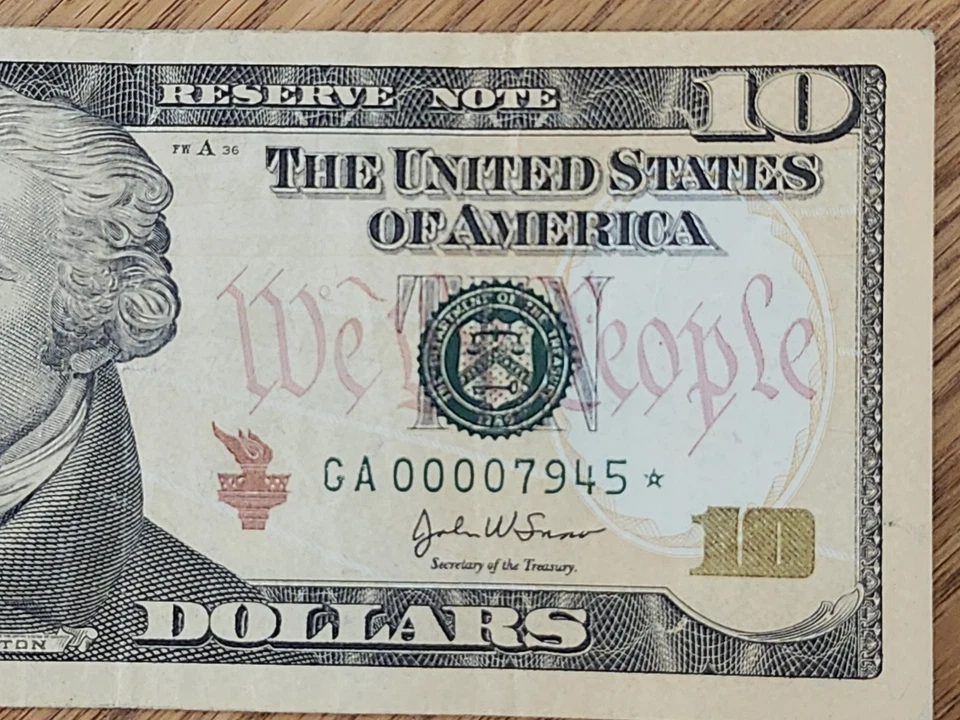 2004 A $10 "STAR NOTE BOSTON DISTRICT GA00007945* 0000 START LOW SERIAL NUMBER - Image 4 of 4