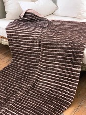 Vintage Wool Linen Blanket folk art hand woven throw Homespun natural brown a