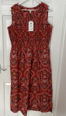 Seasalt Cornwall Organic Cotton Red Meadowsweet Border Tomato Midi Dress UK 14