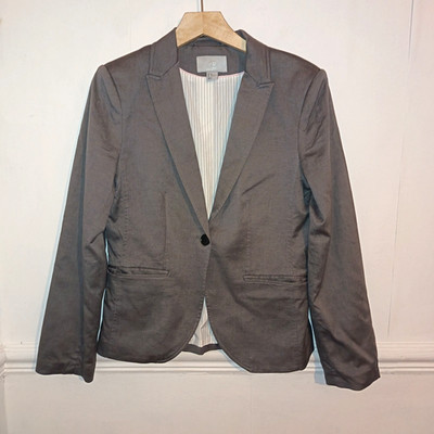 H&M Damen Jacke Grau Größe UK 14 Baumwollmix Blazer Event Karriere Firmenarbeit