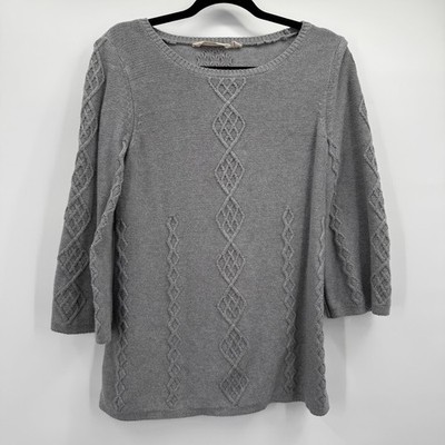 Soft Surroundings Sweater Womens Small Gray Cable Tunic Pullover Long Sleeve