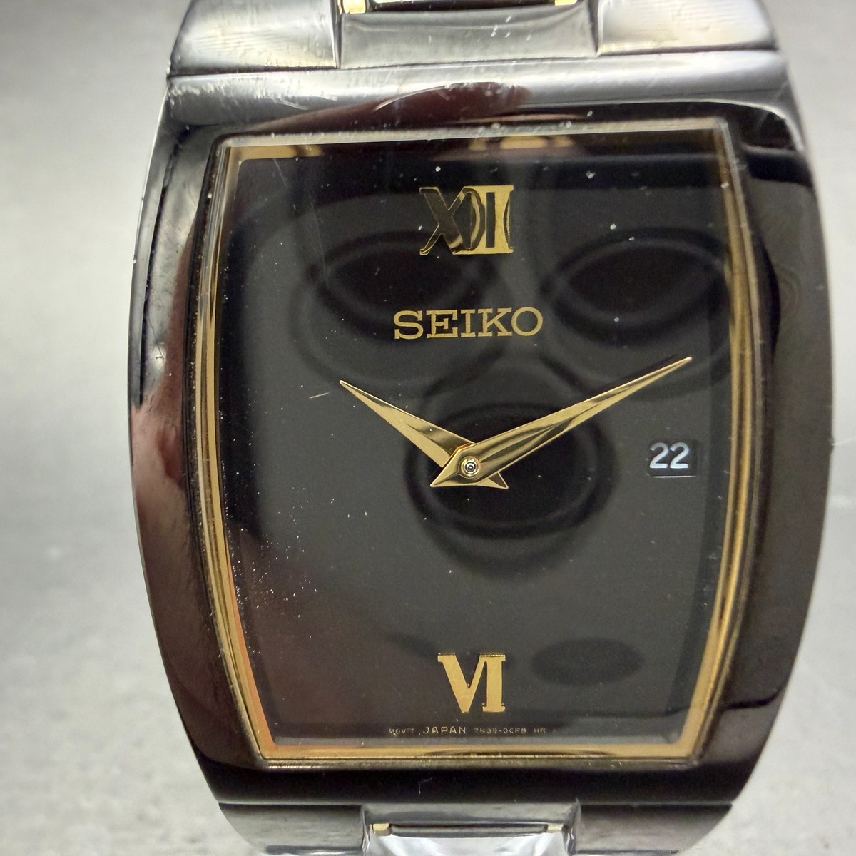 Seiko Tank Watch Men 30mm Black Dial Black Tone Date 7n39-0BK0 New