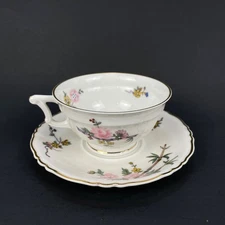 Vintage Limoges France Footed Tea Cup and Saucer Set LIM141 Bamboo Floral