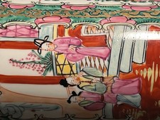 Jarrón de colección chino Famille Rose Canton medallón porcelana cepillo olla manga