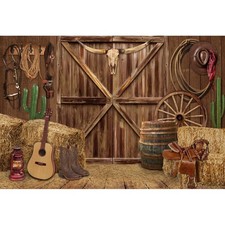 10x8ft Fabric Farm Barn Door Backdrop, Rustic Birthday, Western Country Decor
