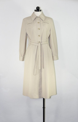 80s Vintage Classic Tan Khaki Cotton Blent Waterproof Rain Trench Coat Women S M
